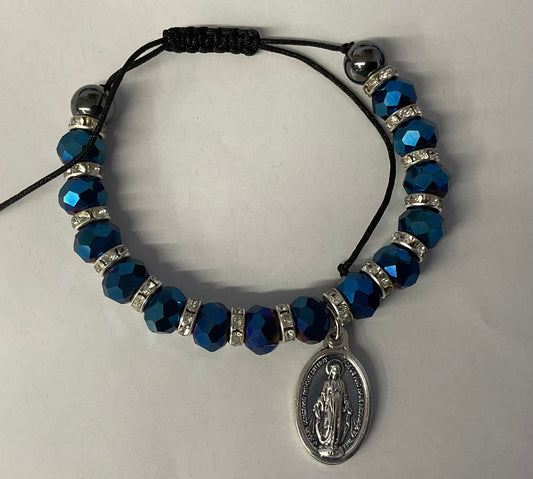 Montana Blue Crystal Bead Braclet with Miraculous Medal