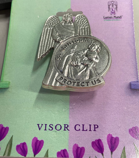St. Christopher with Angel Visor Clip