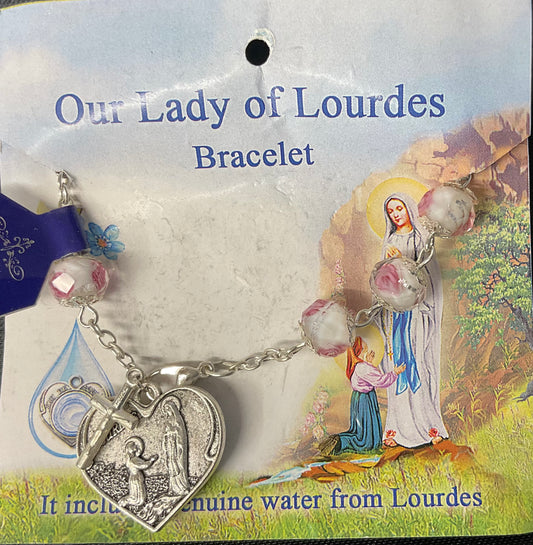 Venetian Glass Our Lady of Lourdes White and Pink Braclet
