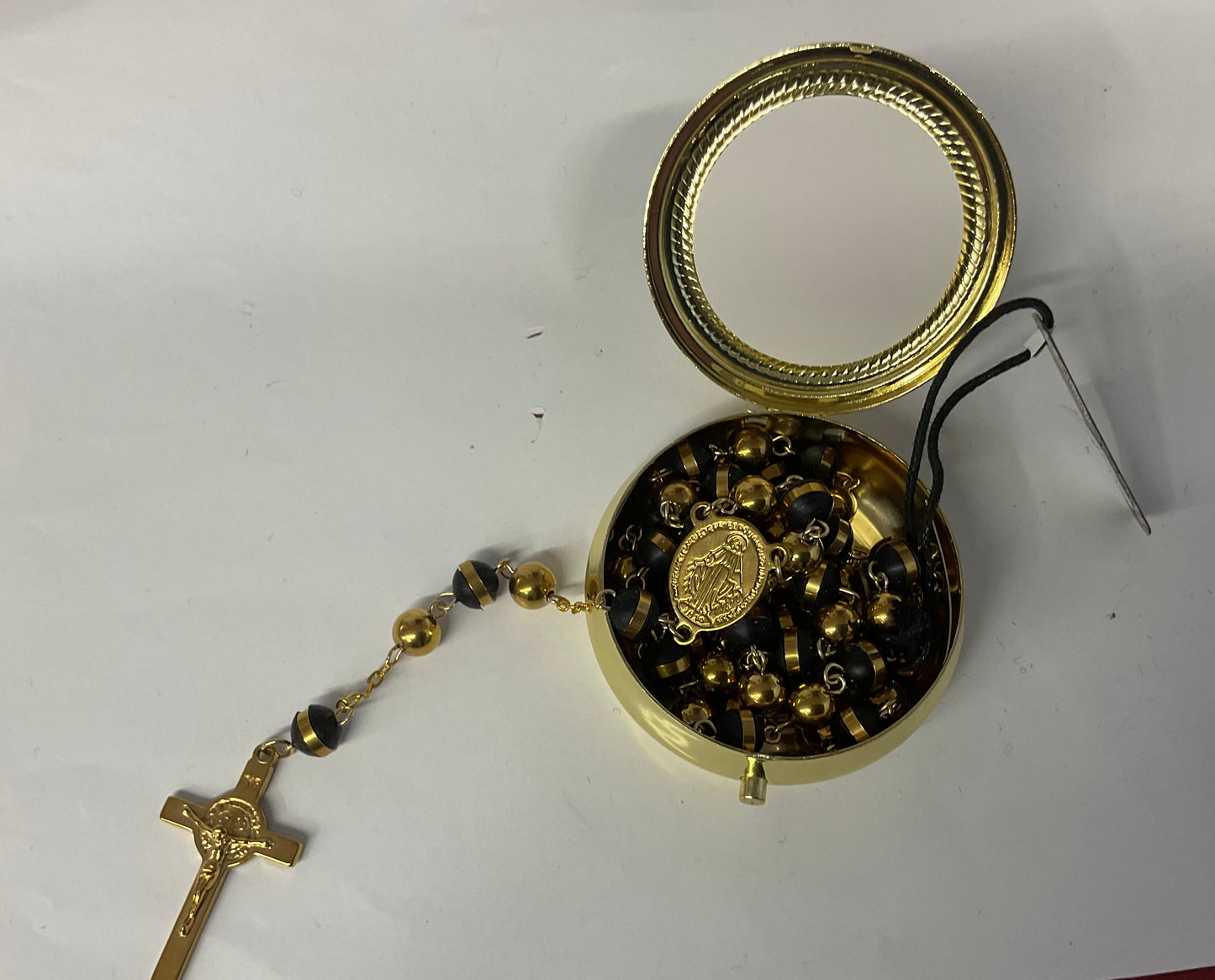 Black Bead Rosary with Gold Band