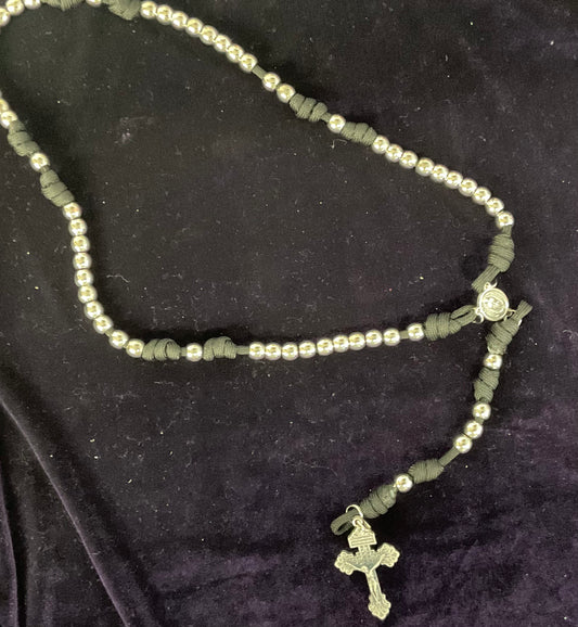 Silver Bead Blue Para Cord Rosary