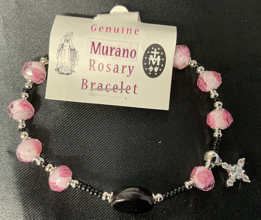 Pink Rose Murano Glass Rosary Braclet