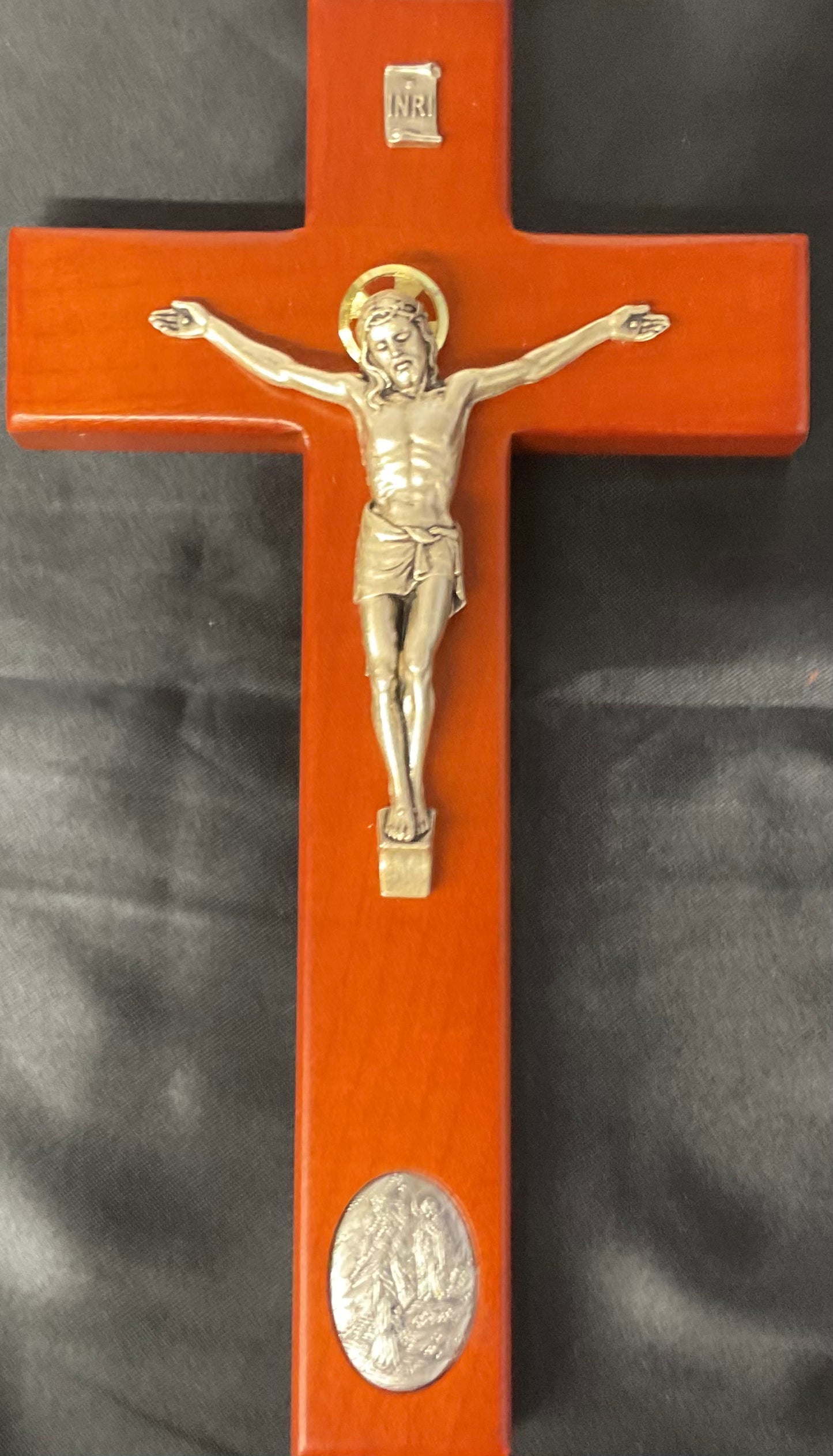Rose Wood Crucifix with Our Lady of Lourdes Medal