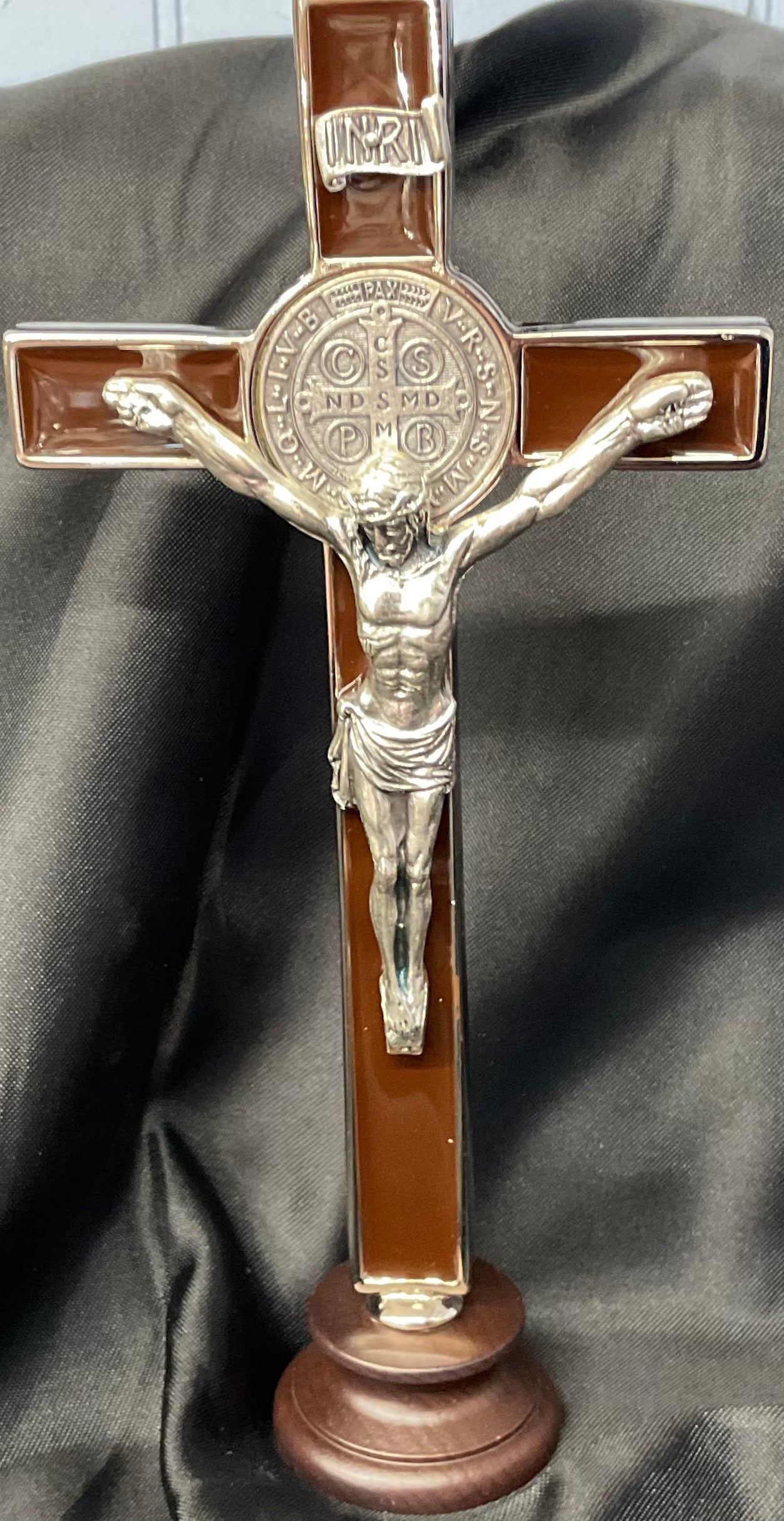 St. Benedict Brown Enamel Standing Crucifix