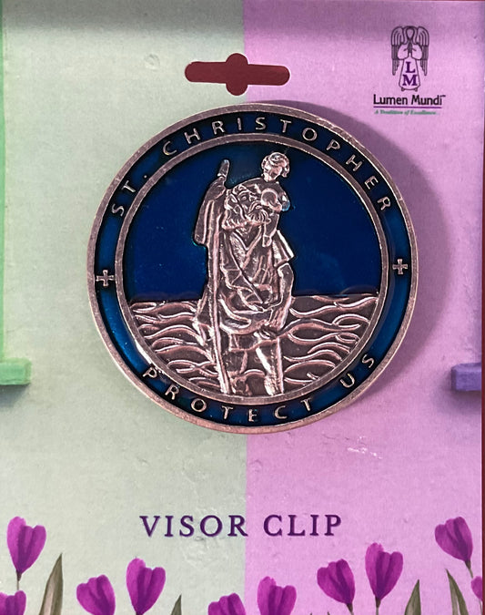 St. Christopher Visor Clip Blue Enamel