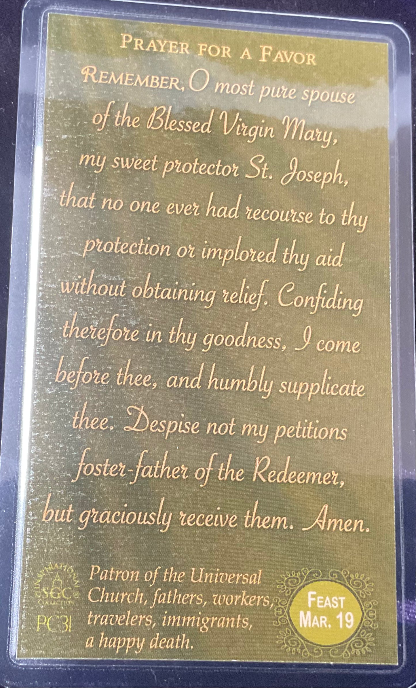 Saint Joseph Prayer Card
