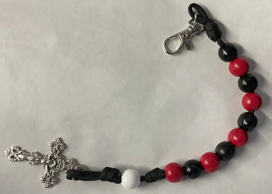 One Decade Rosary Black and Red Beads Corded