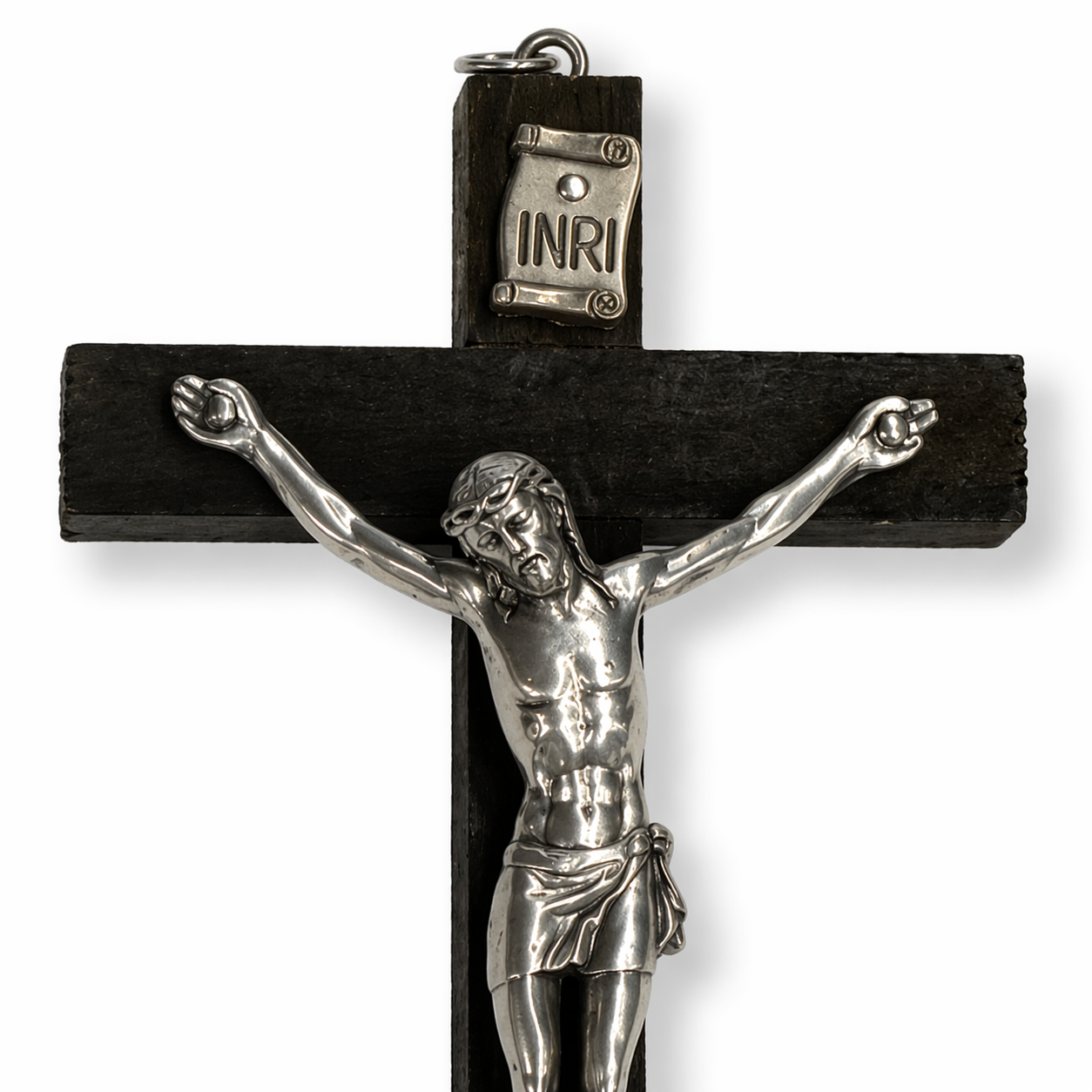 4” Black Wooden Crucifix with Silver Corpus Christi