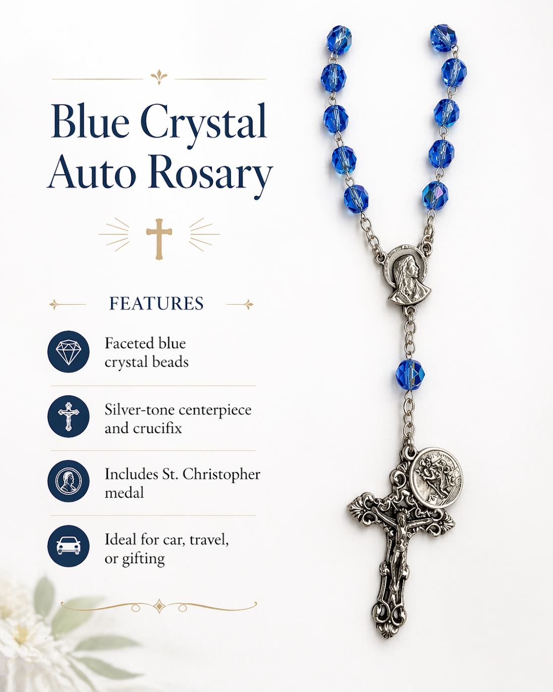 Blue Crystal Auto Rosary