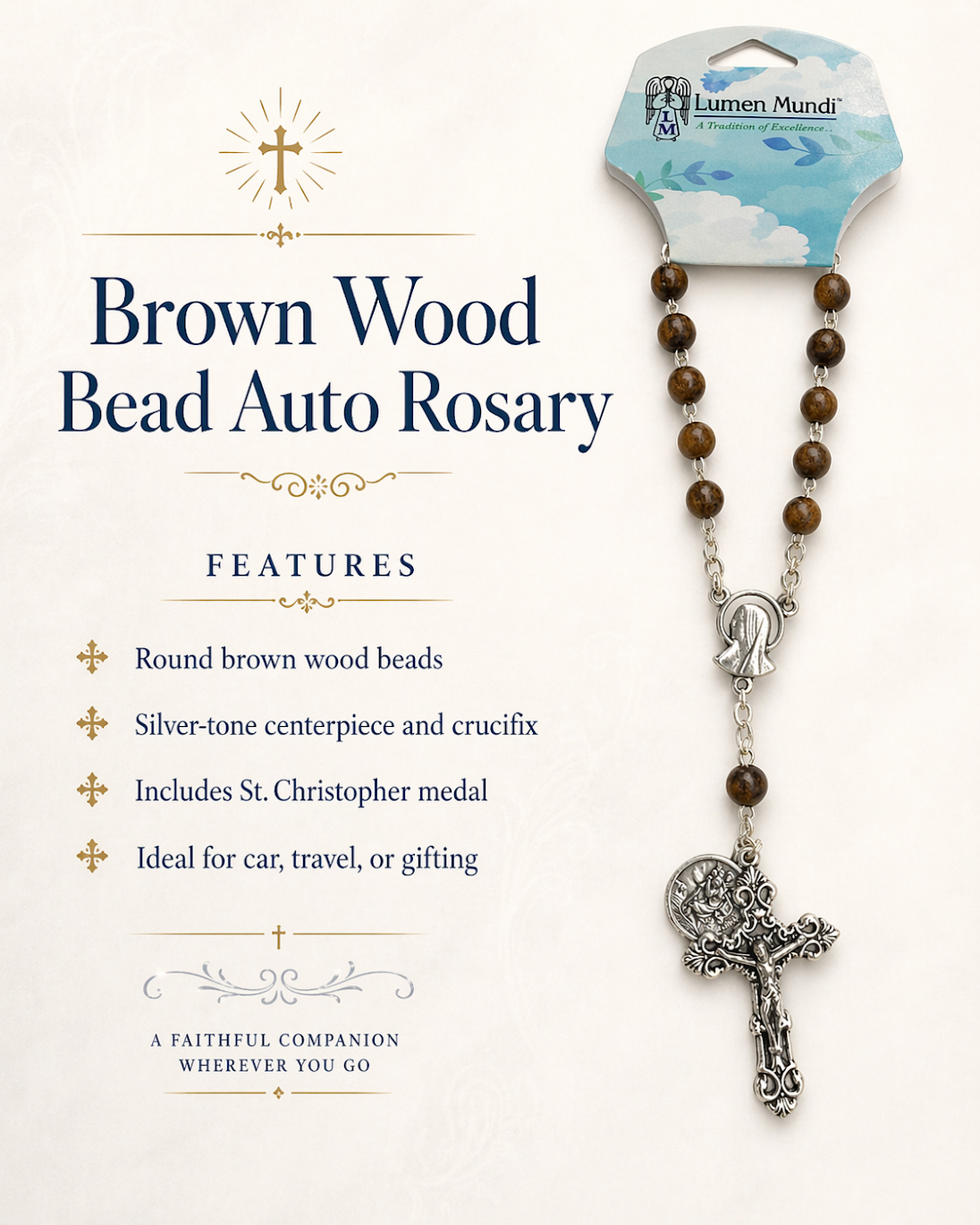 Brown Wooden Auto Rosary