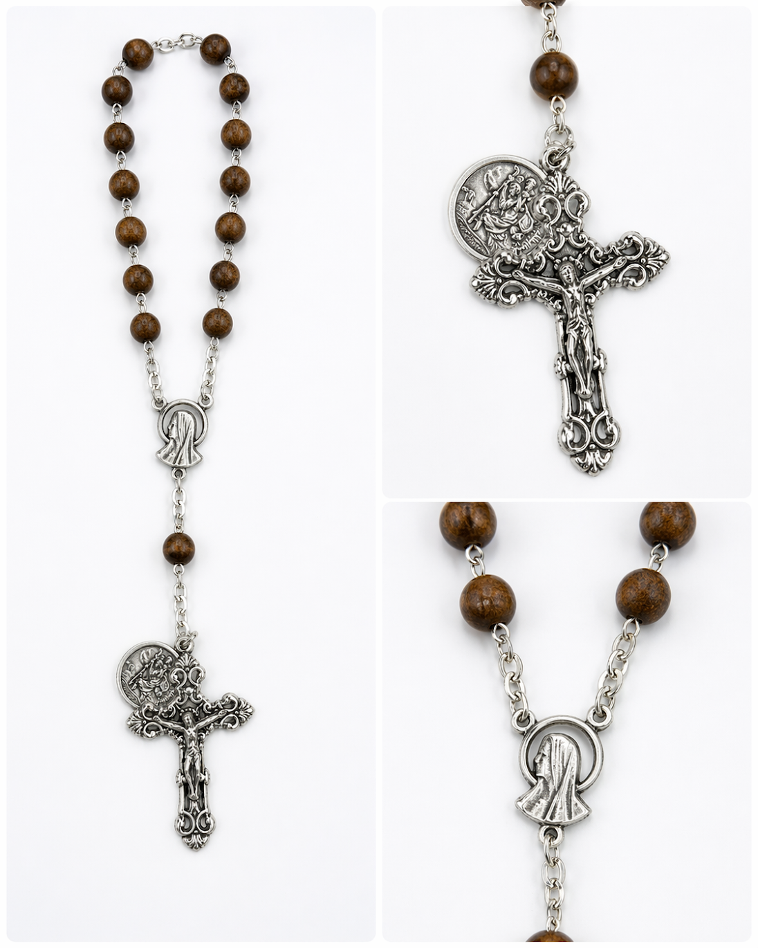 Brown Wooden Auto Rosary