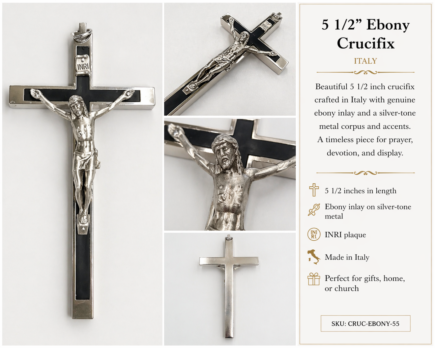 5.5” Ebony Crucifix from Italy
