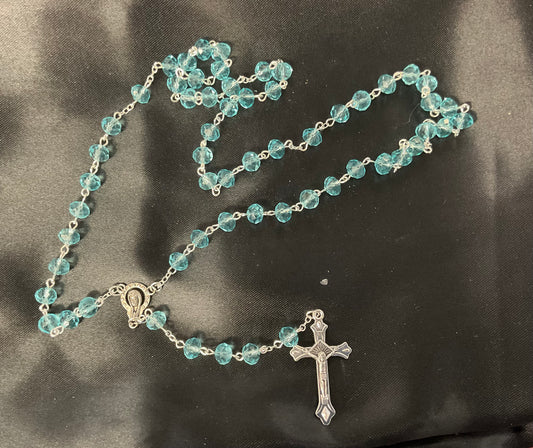 Aqua Glass Bead Rosary