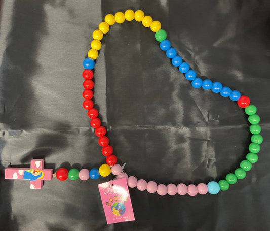 Mary with Jesus Pink Child’s Multicolor Wooden Bead Rosary