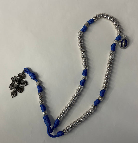 Silver Bead Blue Para Cord Rosary