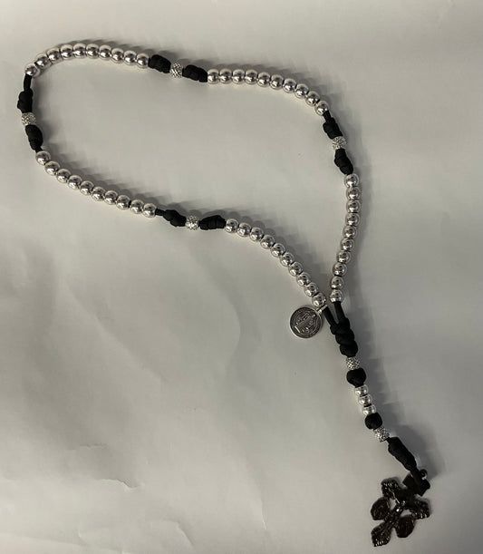 Silver Metal Bead Black Para Cord Rosary