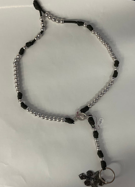 Silver Metal Bead with Black Para Cord Rosary