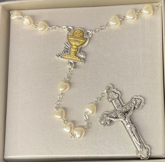 First Communion Heart Shaped Pearl Rosary