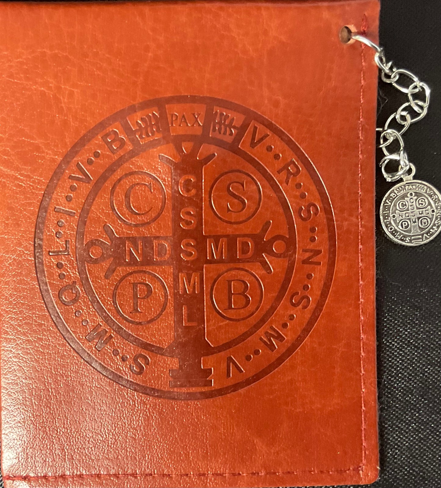 St. Benedict Brown Leather Rosary Pouch