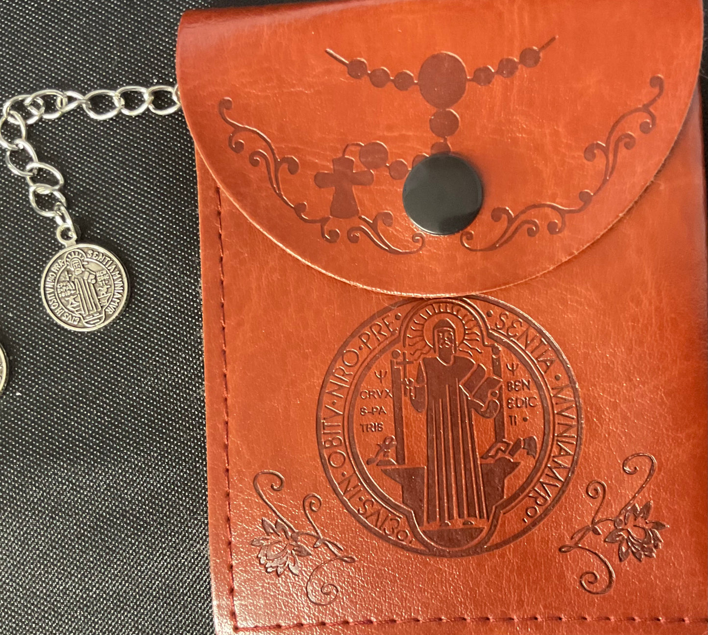 St. Benedict Brown Leather Rosary Pouch