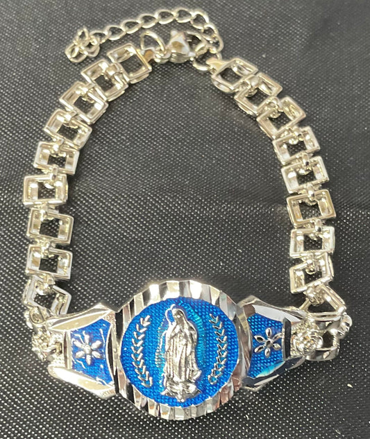 Our Lady of Guadalupe Blue Enamel Silver Bracelet
