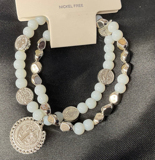 White Pearl Stretch St. Benedict Braclet