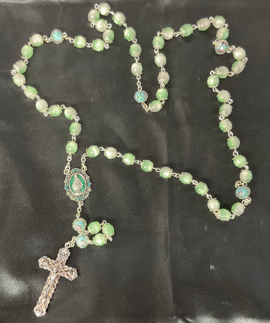 Mint Green Rosary with Cloisonné Our Father Beads