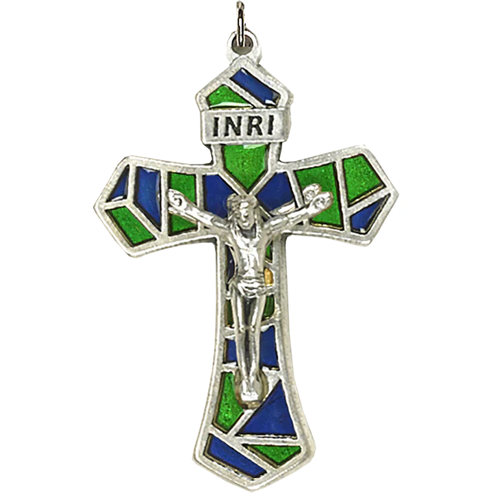 Enameled Stained-Glass Look Crucifix