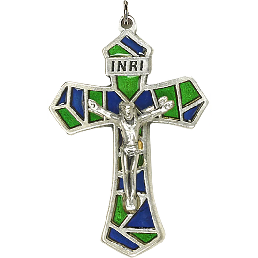 Enameled Stained-Glass Look Crucifix